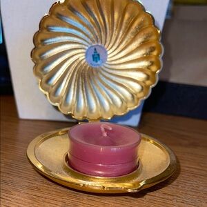 Elegant, Vintage, Partylite Gold Candle Holder with Pink Candle